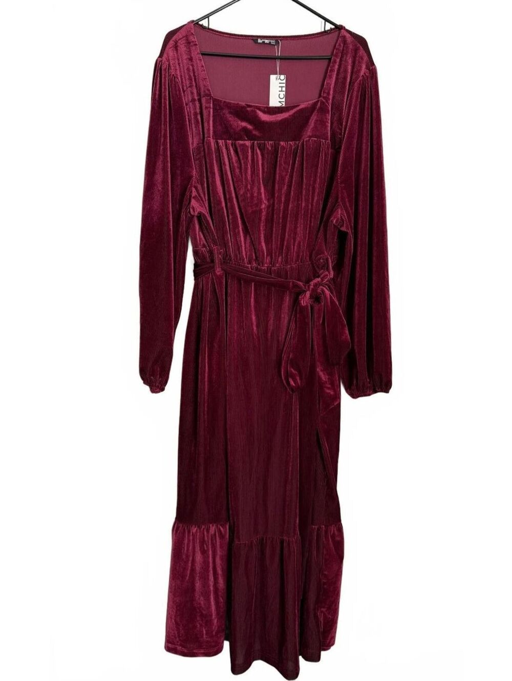 Bloomchic NEW Corduroy Dress Size 26 Red Maroon Flare Trumpet Pleated Coquette